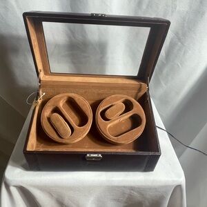 Stauer Dual Watch Winder Display Case with Lock & Key – Brown Leather